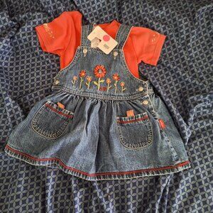 tiny seed denim dress with pink onesie carters 9-12 months